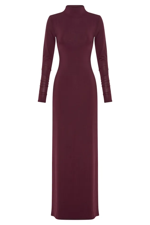Women Meshki Dresses Elani Slinky High Neck Maxi Dress 8211 Burgundy