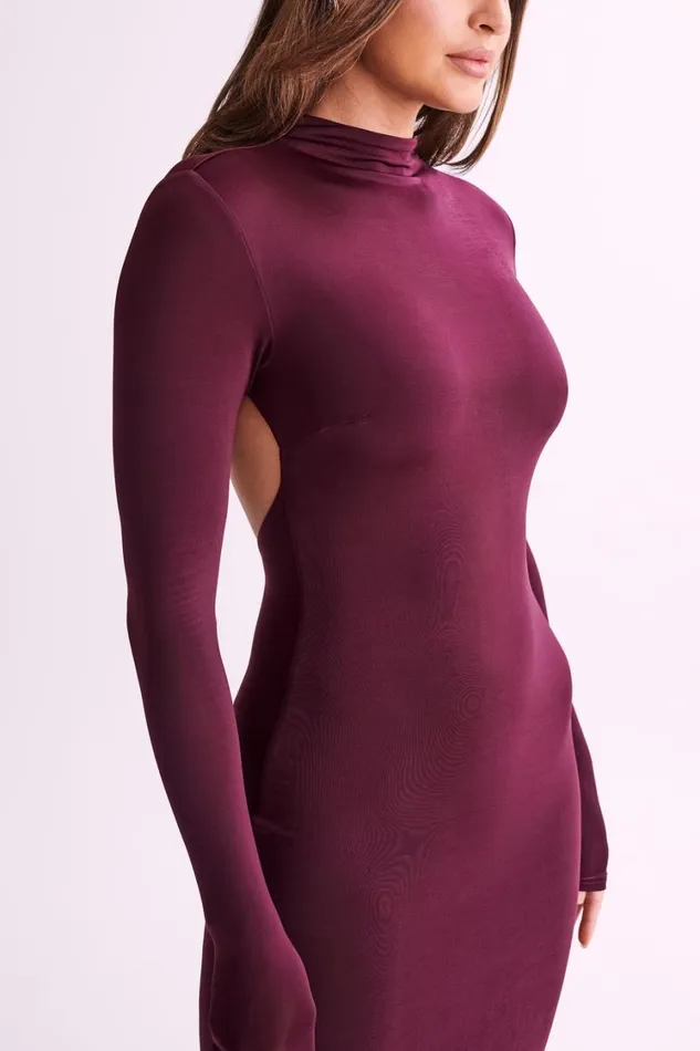 Women Meshki Dresses Elani Slinky High Neck Maxi Dress 8211 Burgundy