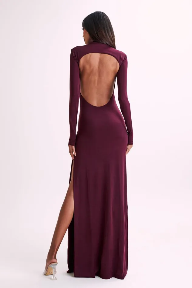 Women Meshki Dresses Elani Slinky High Neck Maxi Dress 8211 Burgundy