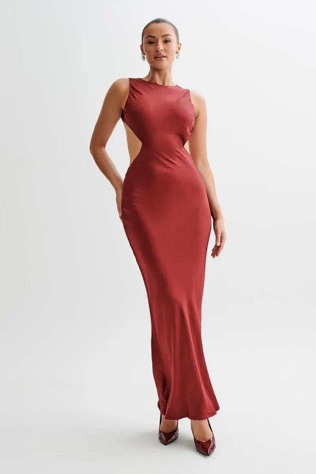 Women Meshki Dresses Electra Satin Cut Out Maxi Dress 8211 Berry
