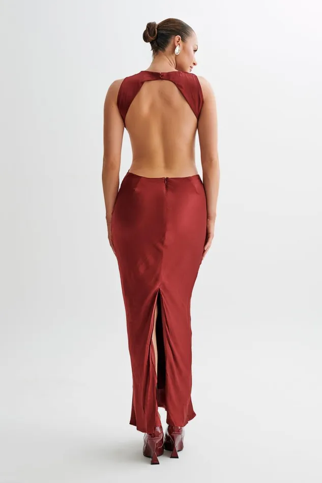 Women Meshki Dresses Electra Satin Cut Out Maxi Dress 8211 Berry