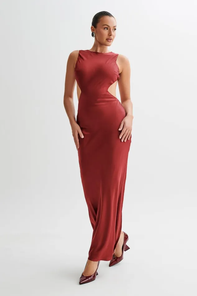 Women Meshki Dresses Electra Satin Cut Out Maxi Dress 8211 Berry