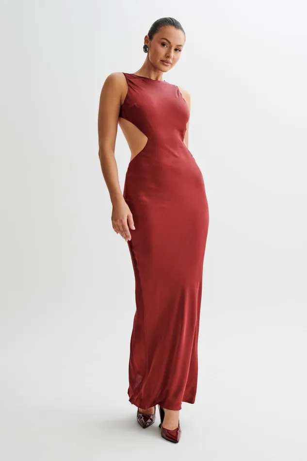 Women Meshki Dresses Electra Satin Cut Out Maxi Dress 8211 Berry