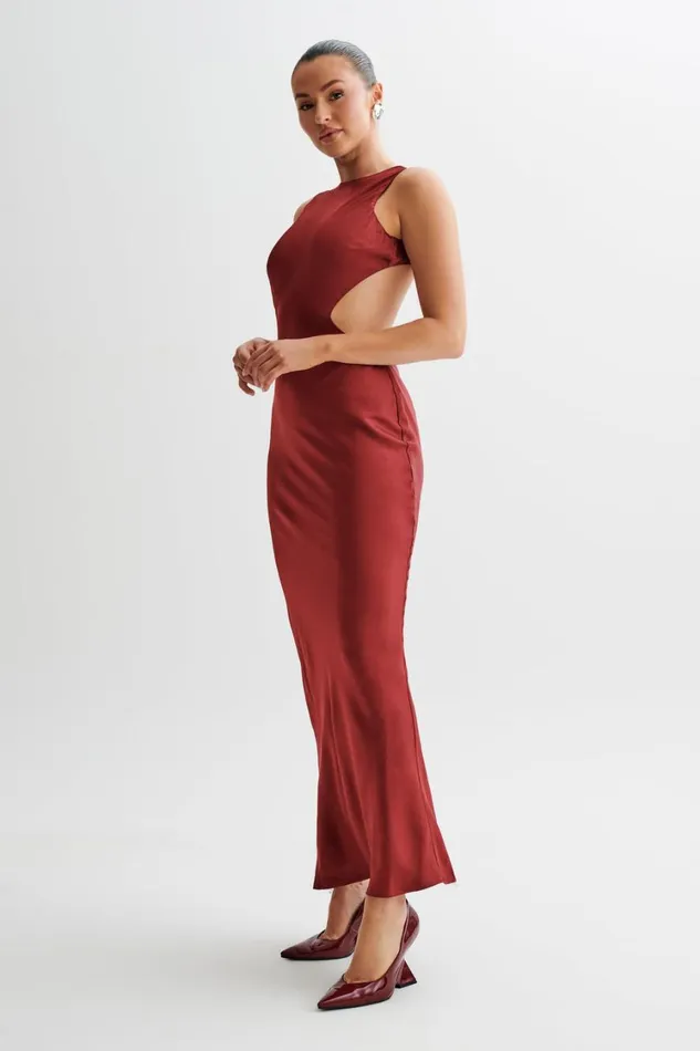 Women Meshki Dresses Electra Satin Cut Out Maxi Dress 8211 Berry