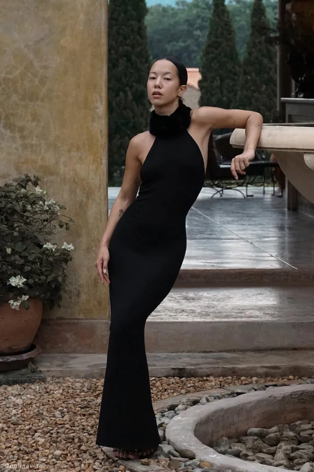 Women Meshki Dresses Elva Halter Knit Maxi Dress With Faux Fur 8211 Black Women Meshki Dresses Elva Halter Knit Maxi Dress With Faux Fur 8211 Black
