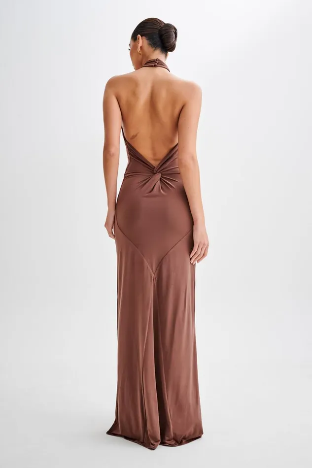 Women Meshki Dresses Elyna Slinky Halter Maxi Dress 8211 Chocolate