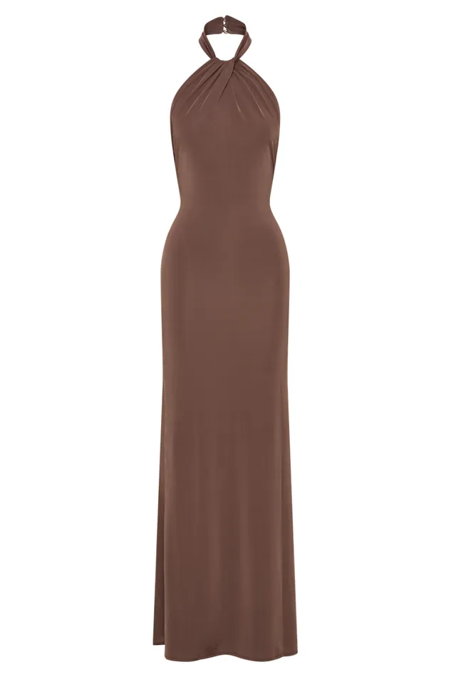Women Meshki Dresses Elyna Slinky Halter Maxi Dress 8211 Chocolate