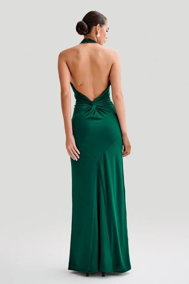 Women Meshki Dresses Elyna Slinky Halter Maxi Dress 8211 Forest Green