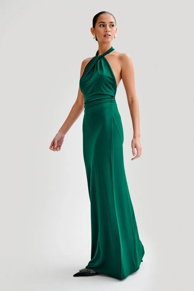 Women Meshki Dresses Elyna Slinky Halter Maxi Dress 8211 Forest Green