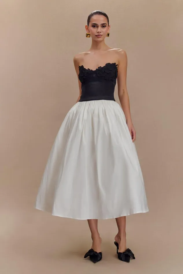Women Meshki Dresses Elyssa Embroidered Contrast Midi Dress 8211 WhiteBlack