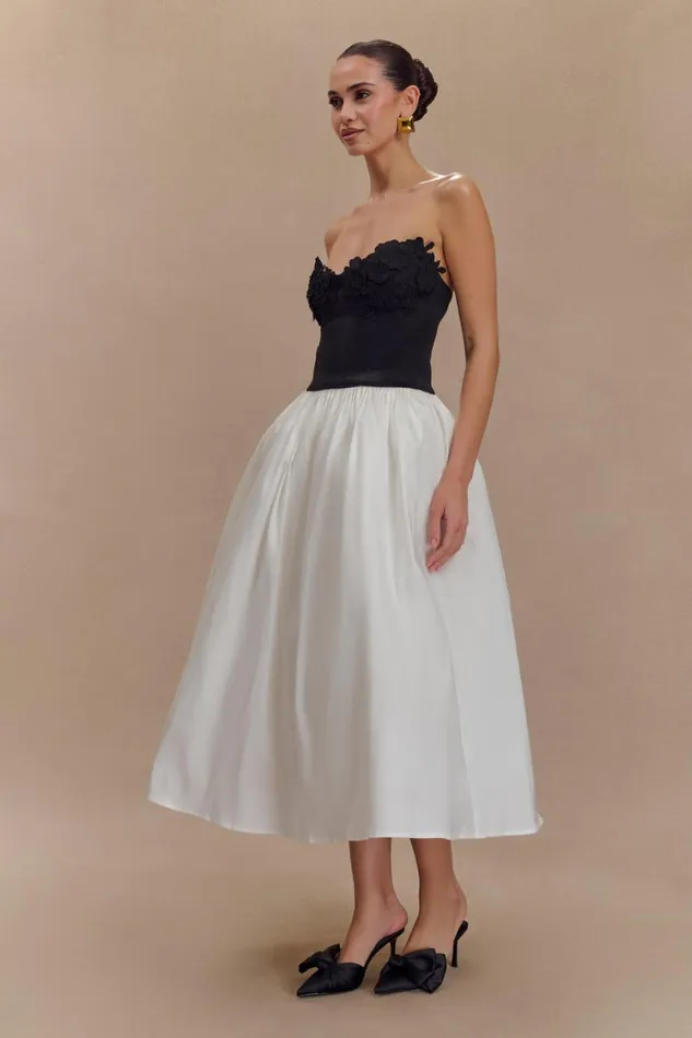 Women Meshki Dresses Elyssa Embroidered Contrast Midi Dress 8211 WhiteBlack
