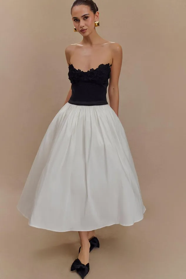 Women Meshki Dresses Elyssa Embroidered Contrast Midi Dress 8211 WhiteBlack