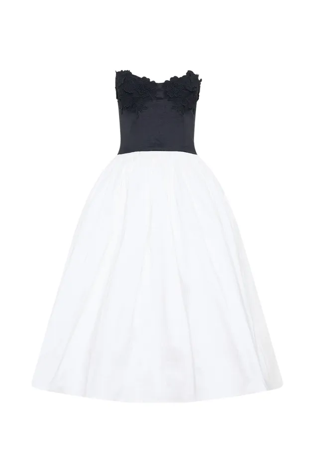 Women Meshki Dresses Elyssa Embroidered Contrast Midi Dress 8211 WhiteBlack