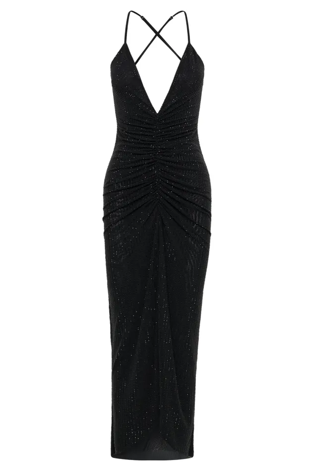 Women Meshki Dresses Emeraude Diamante Ruched Midi Dress 8211 Black
