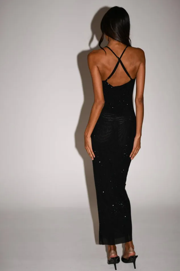 Women Meshki Dresses Emeraude Diamante Ruched Midi Dress 8211 Black