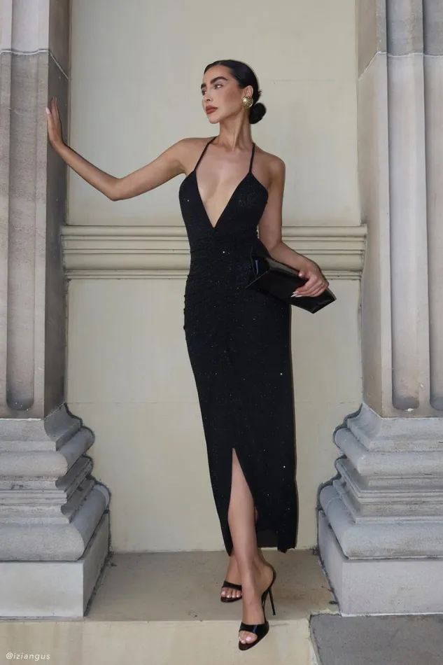 Women Meshki Dresses Emeraude Diamante Ruched Midi Dress 8211 Black