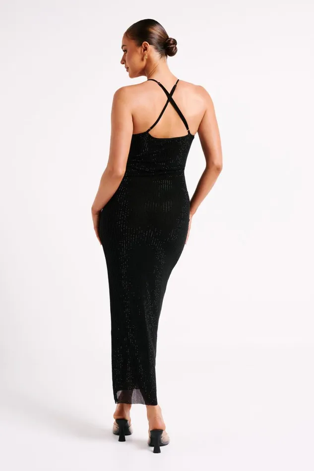 Women Meshki Dresses Emeraude Diamante Ruched Midi Dress 8211 Black