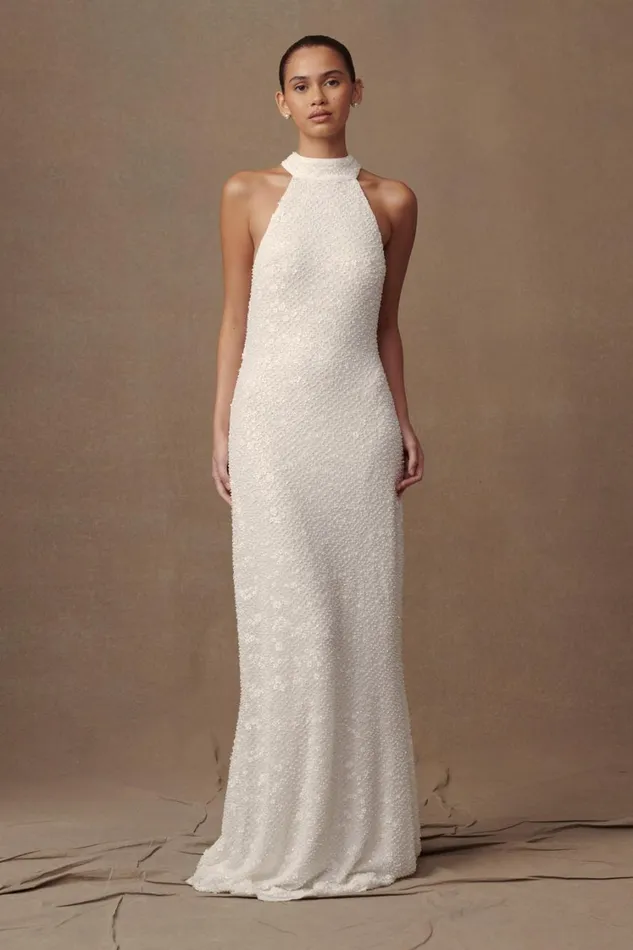 Women Meshki Dresses Emery Lace Halter Maxi Dress 8211 White