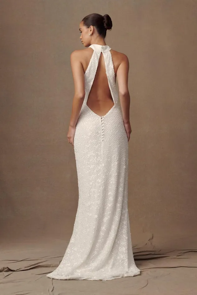 Women Meshki Dresses Emery Lace Halter Maxi Dress 8211 White