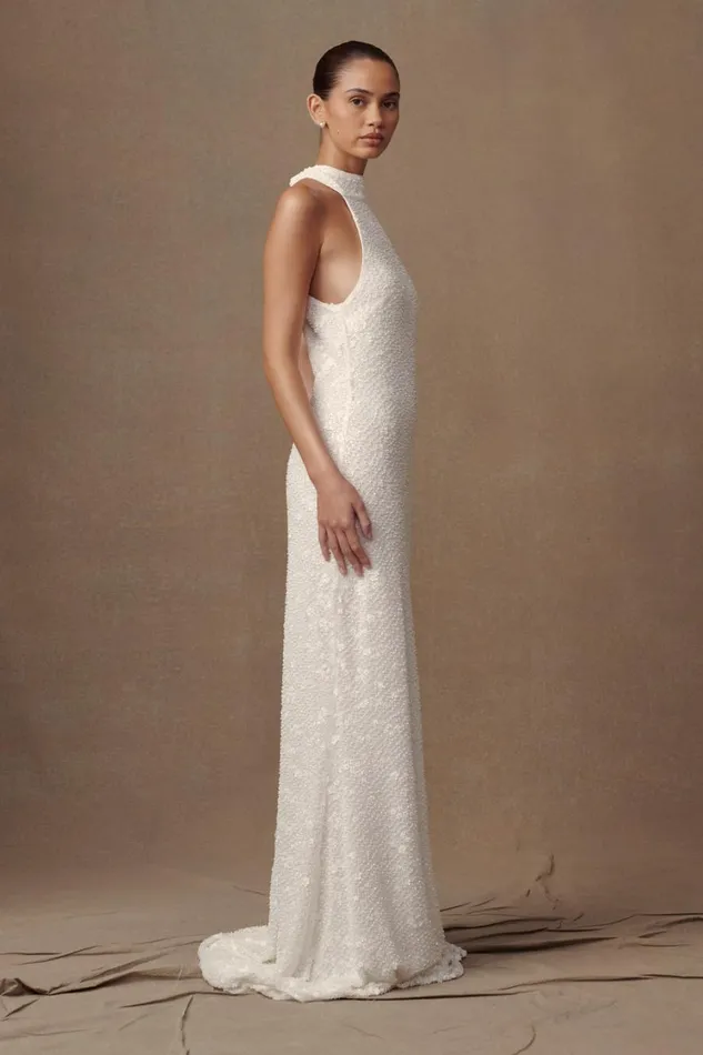 Women Meshki Dresses Emery Lace Halter Maxi Dress 8211 White