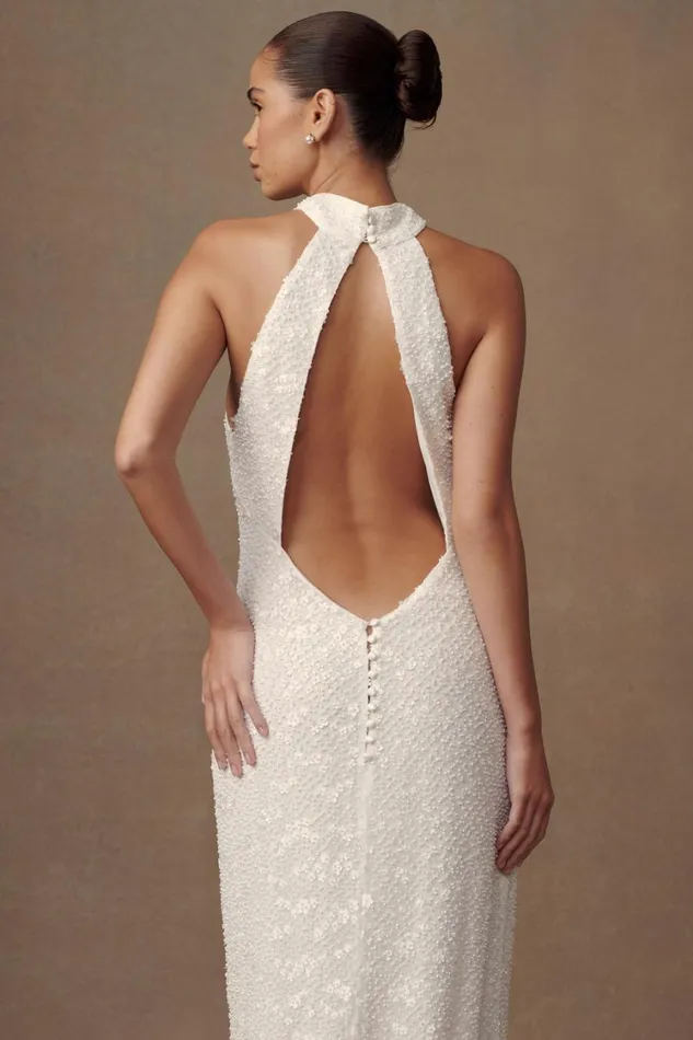 Women Meshki Dresses Emery Lace Halter Maxi Dress 8211 White
