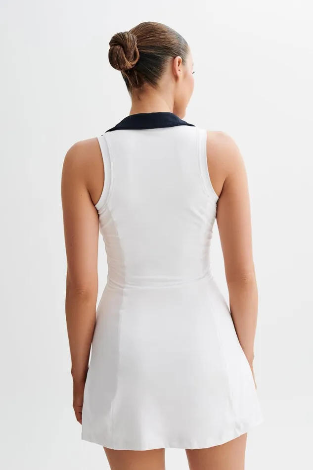 Women Meshki Dresses Estelle Sleeveless Collared Active Mini Dress 8211 BlackWhite