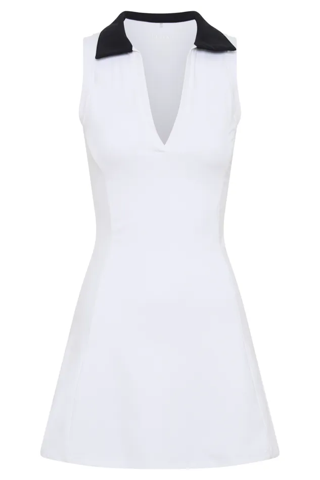 Women Meshki Dresses Estelle Sleeveless Collared Active Mini Dress 8211 BlackWhite