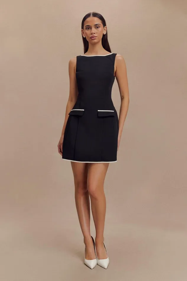 Women Meshki Dresses Evanna Sleeveless Contrast Suiting Mini Dress 8211 Black