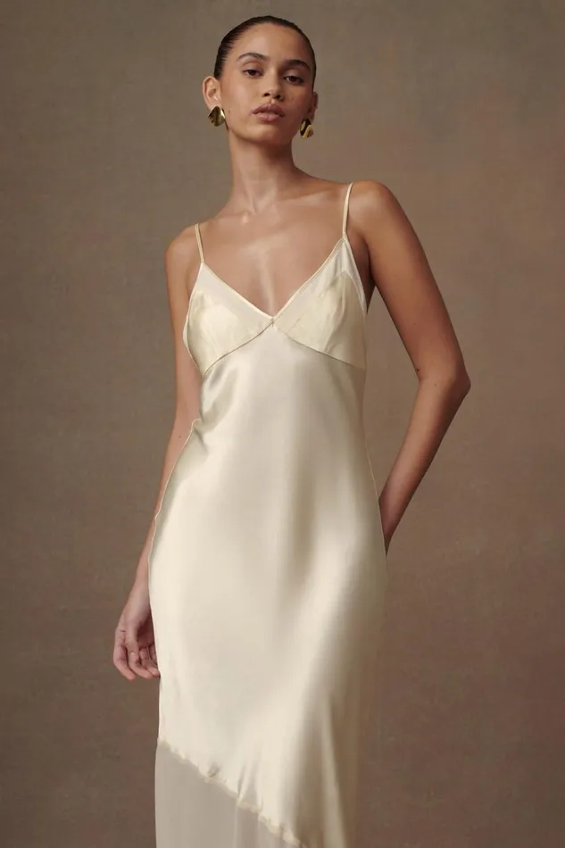 Women Meshki Dresses Evelyn Iridescent Satin Maxi Dress 8211 Lemon Sorbet