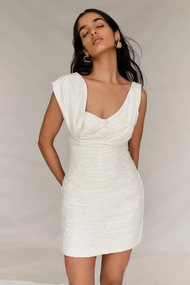 Women Meshki Dresses Farrah Structured Draped Mini Dress 8211 White