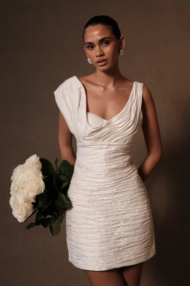 Women Meshki Dresses Farrah Structured Draped Mini Dress 8211 White