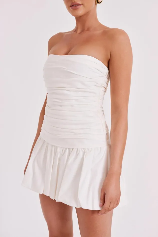 Women Meshki Dresses Fran Ruched Cotton Mini Dress 8211 White