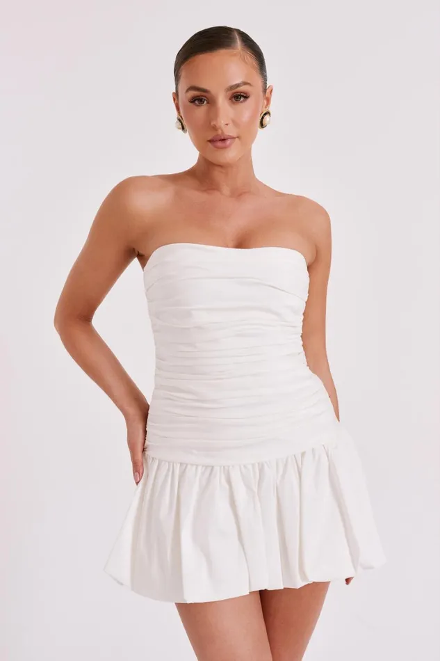 Women Meshki Dresses Fran Ruched Cotton Mini Dress 8211 White