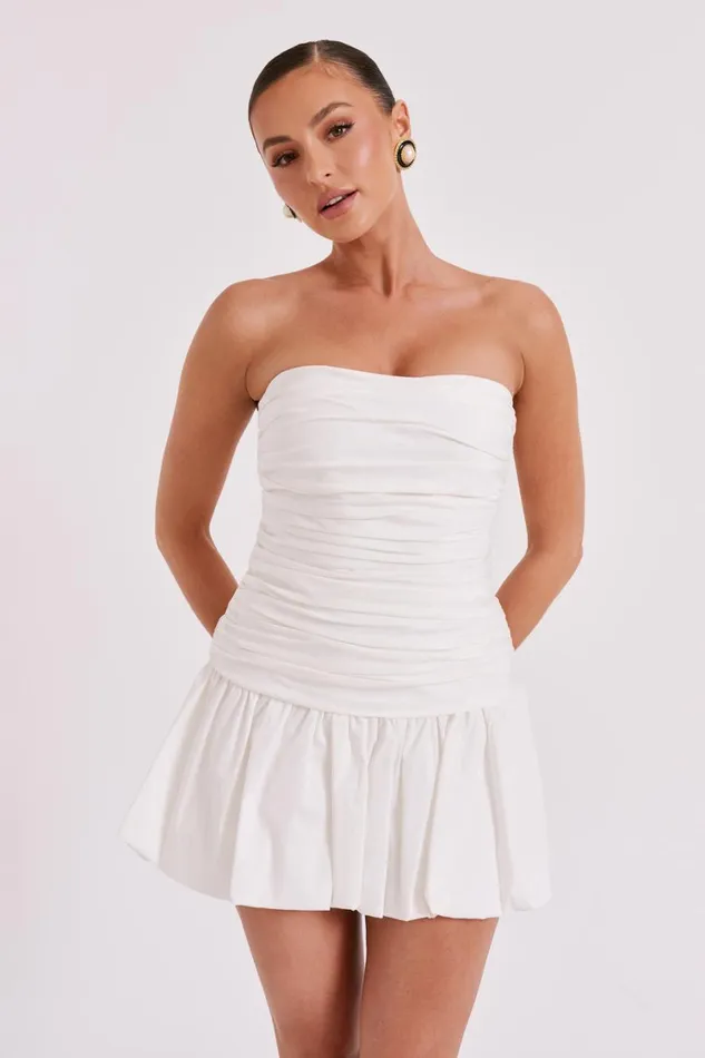 Women Meshki Dresses Fran Ruched Cotton Mini Dress 8211 White