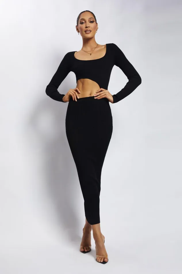 Women Meshki Dresses Gaia Cut Out Asymmetric Knitted Midi Dress 8211 Black