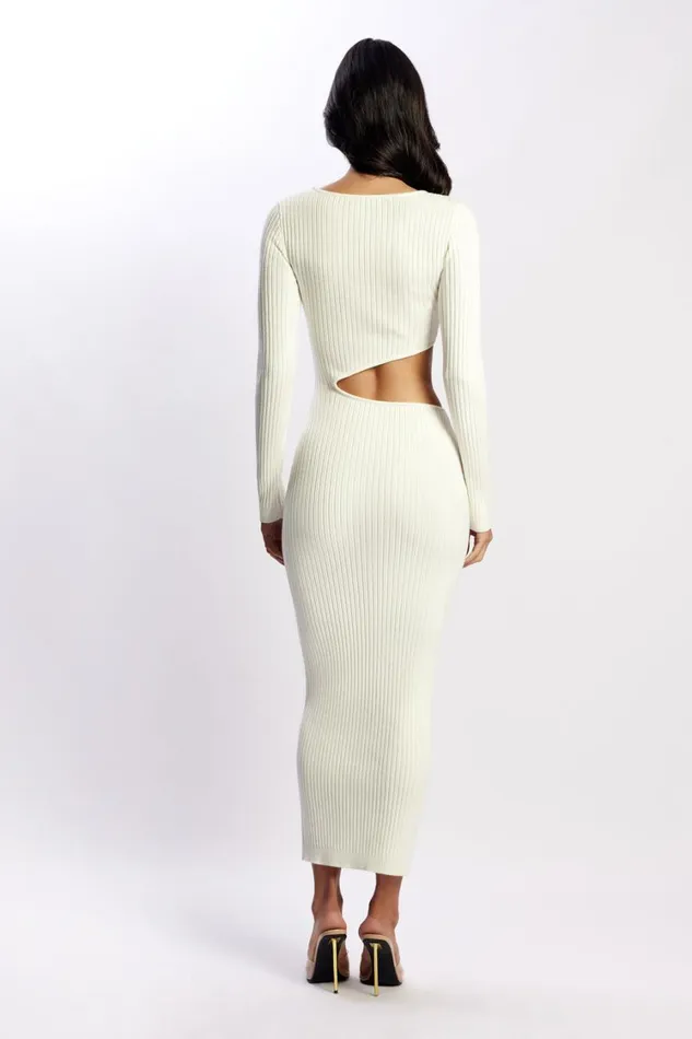 Women Meshki Dresses Gaia Cut Out Asymmetric Knitted Midi Dress 8211 White Women Meshki Dresses Gaia Cut Out Asymmetric Knitted Midi Dress 8211 White