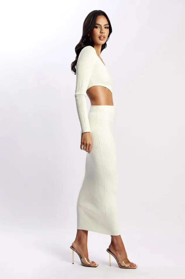 Women Meshki Dresses Gaia Cut Out Asymmetric Knitted Midi Dress 8211 White Women Meshki Dresses Gaia Cut Out Asymmetric Knitted Midi Dress 8211 White