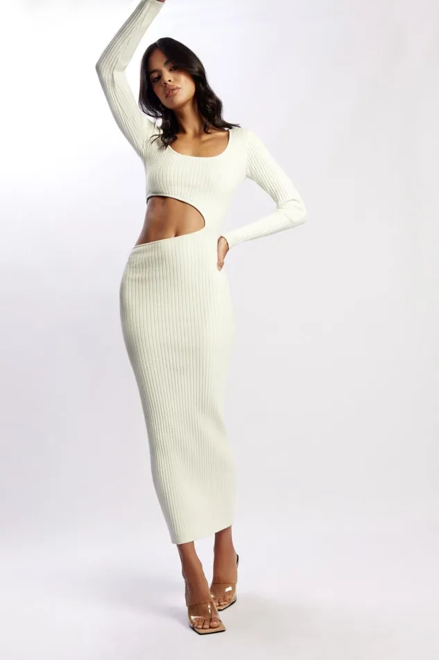Women Meshki Dresses Gaia Cut Out Asymmetric Knitted Midi Dress 8211 White Women Meshki Dresses Gaia Cut Out Asymmetric Knitted Midi Dress 8211 White