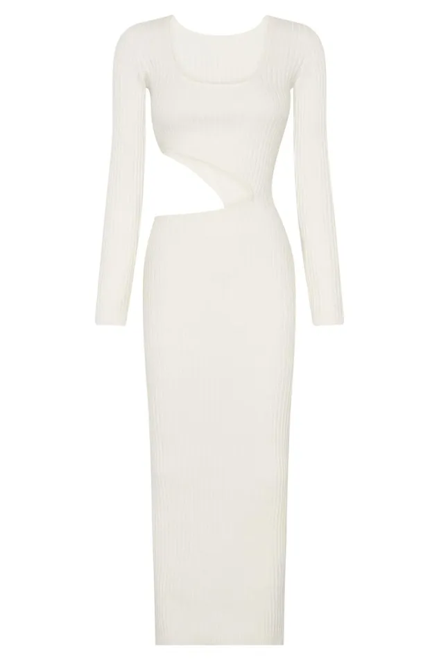 Women Meshki Dresses Gaia Cut Out Asymmetric Knitted Midi Dress 8211 White Women Meshki Dresses Gaia Cut Out Asymmetric Knitted Midi Dress 8211 White