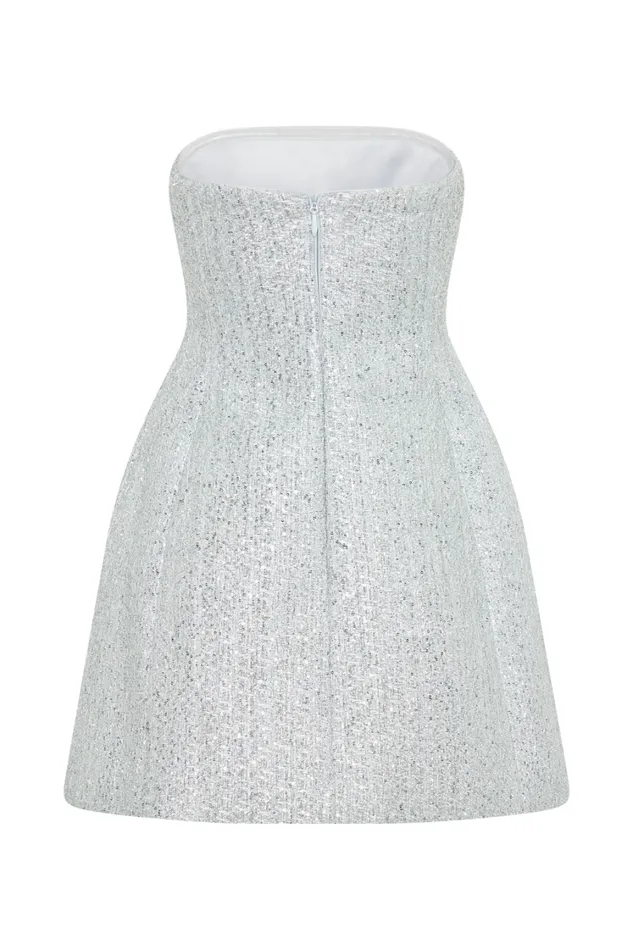 Women Meshki Dresses Gala Strapless Tweed Mini Dress 8211 Silver