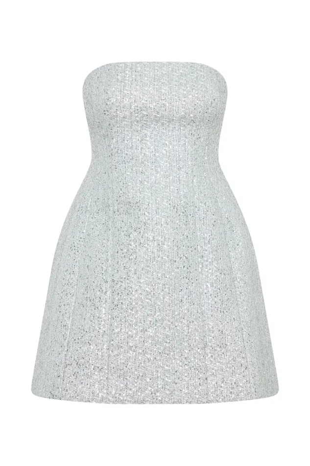 Women Meshki Dresses Gala Strapless Tweed Mini Dress 8211 Silver