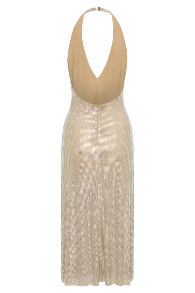 Women Meshki Dresses Genie Diamante Halter Midi Dress 8211 Nude