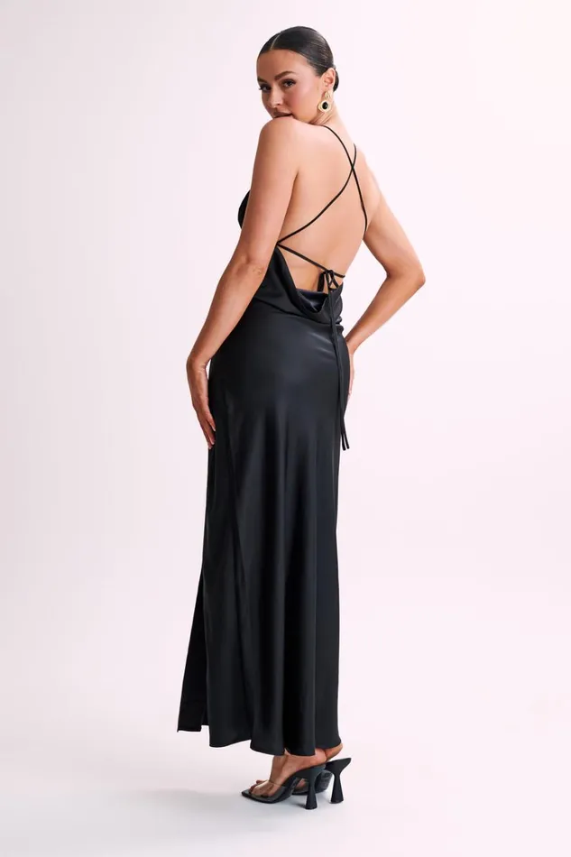 Women Meshki Dresses Gina Satin Slip Maxi Dress With Lace 8211 Black