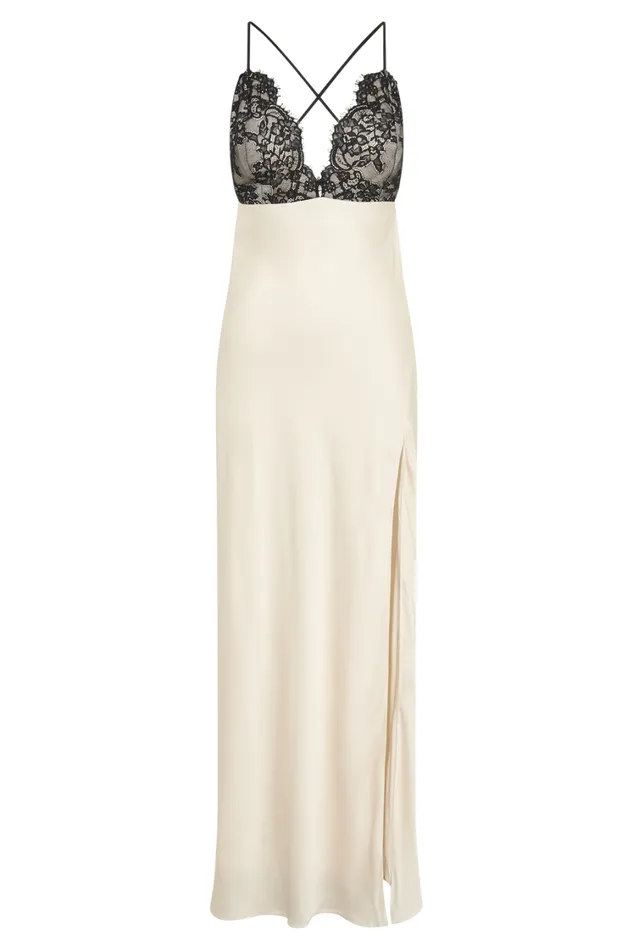 Women Meshki Dresses Gina Satin Slip Maxi Dress With Lace 8211 Ivory