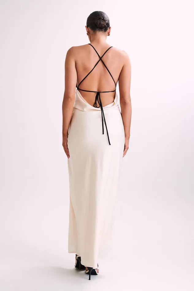 Women Meshki Dresses Gina Satin Slip Maxi Dress With Lace 8211 Ivory
