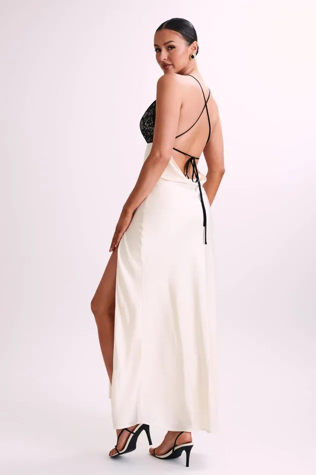 Women Meshki Dresses Gina Satin Slip Maxi Dress With Lace 8211 Ivory