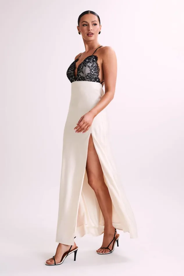 Women Meshki Dresses Gina Satin Slip Maxi Dress With Lace 8211 Ivory