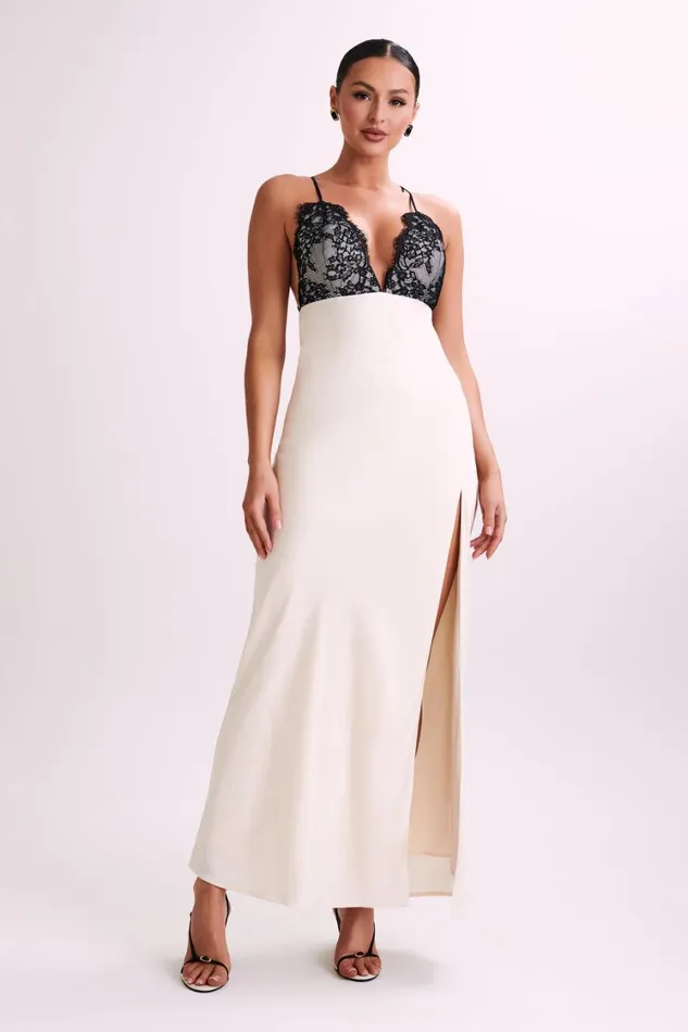 Women Meshki Dresses Gina Satin Slip Maxi Dress With Lace 8211 Ivory