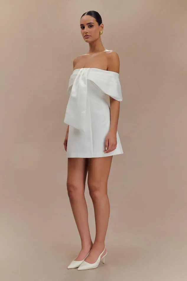Women Meshki Dresses Gloria Mini Off Shoulder Drape Dress 8211 White