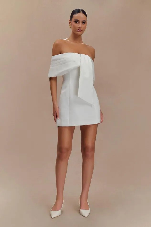 Women Meshki Dresses Gloria Mini Off Shoulder Drape Dress 8211 White